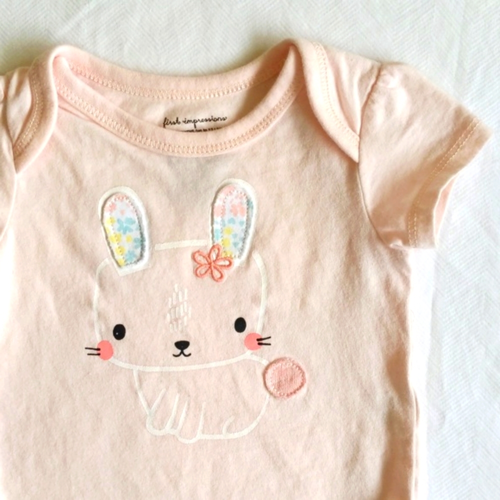 first impressions blush pink bunny bodysuit diaper shirt 3 months baby girl